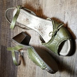 Jose Saenz Size 39 Green Leather Peep Toe Pump Heel Sandal